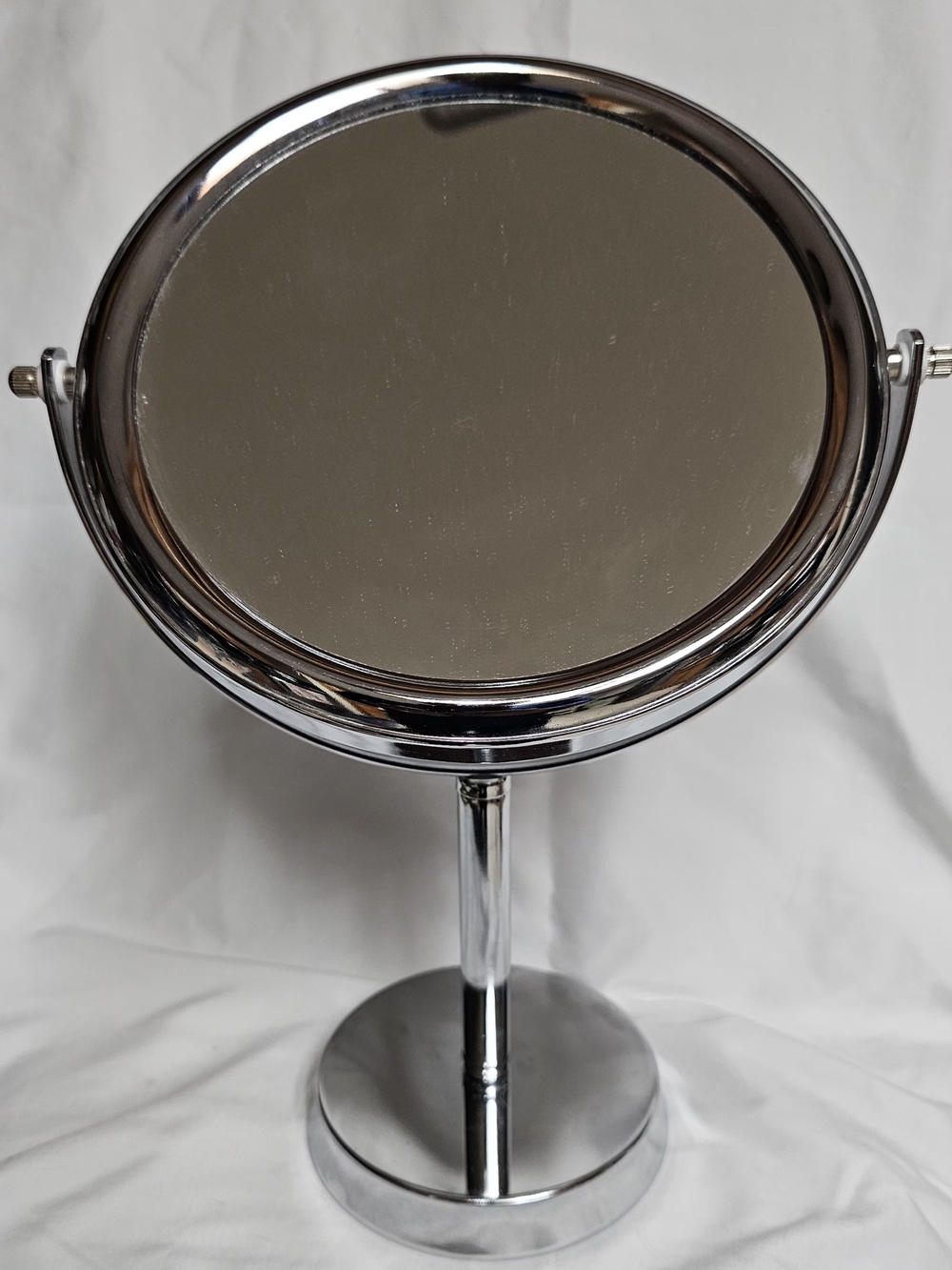Polished Silver Double-Sided Pedestal Vanity Mirror